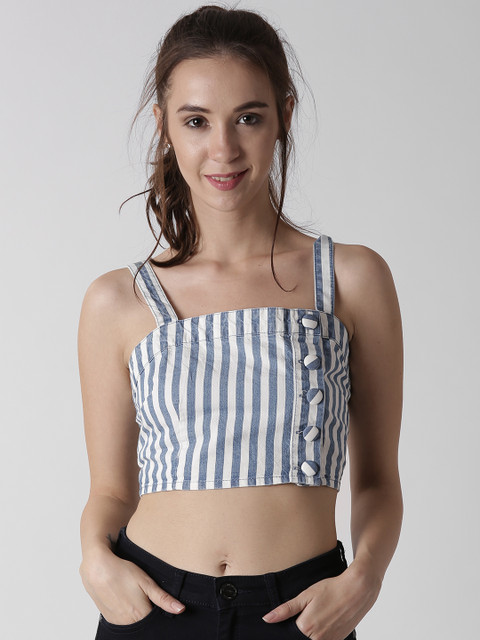 

FOREVER 21 Women Blue & White Striped Top