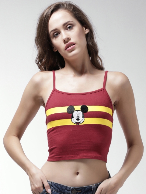 

FOREVER 21 Women Maroon Striped Cropped Fitted Top