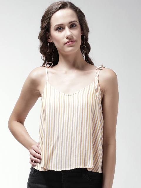 

FOREVER 21 Women Mustard Yellow & White Striped A-Line Top