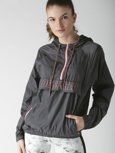 

FOREVER 21 Women Charcoal Grey Solid Sporty Jacket