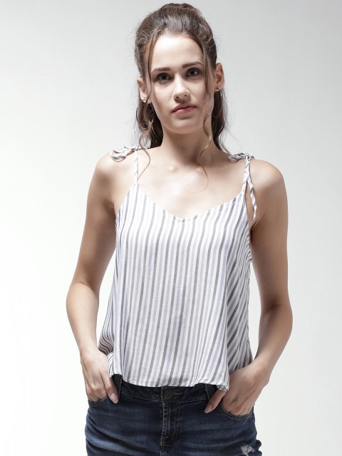 

FOREVER 21 Women Blue & White Striped A-Line Top