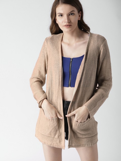 

FOREVER 21 Women Beige Solid Front-Open Sweater