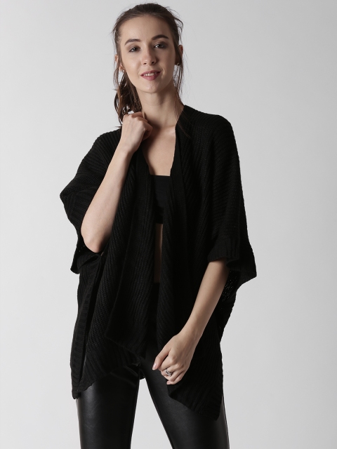 

FOREVER 21 Women Black Solid Front-Open Cardigan