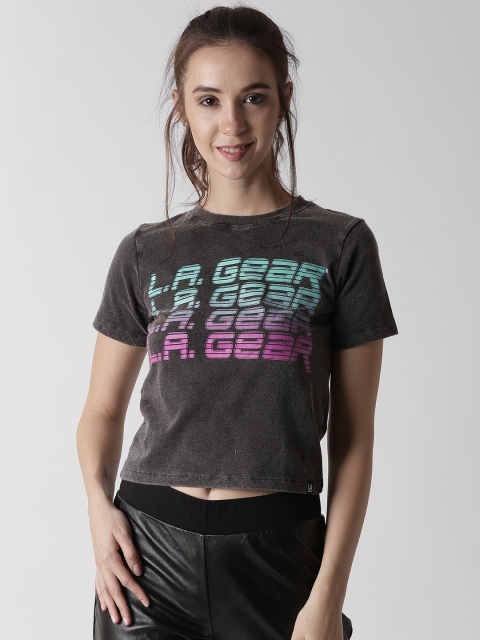 

FOREVER 21 Women Charcoal Grey Printed Round Neck T-shirt