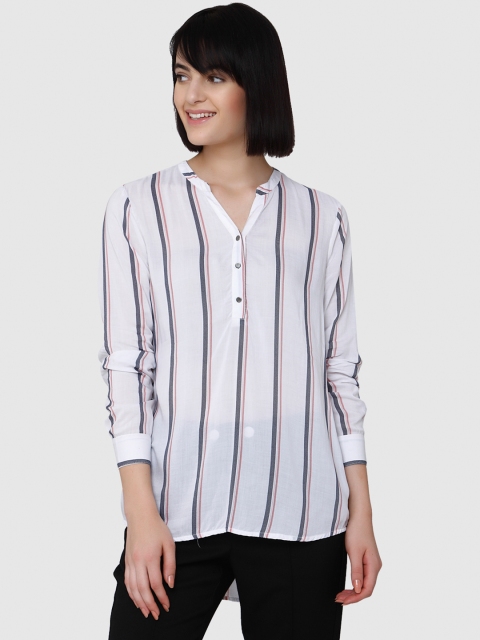 

Vero Moda Women White & Navy Blue Striped Shirt-Style Top
