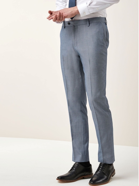 

next Men Blue Slim Fit Solid Formal Trousers