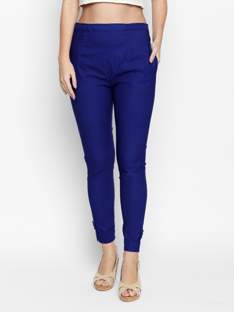 

Ishin Women Blue Straight Fit Solid Cigarette Trousers