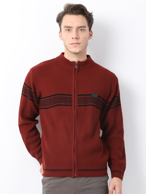 

Crocodile Men Rust Striped Woollen Cardigan