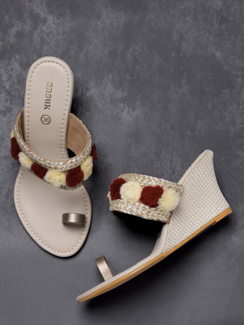

Anouk Women Beige Pom-Pom Detail Wedges