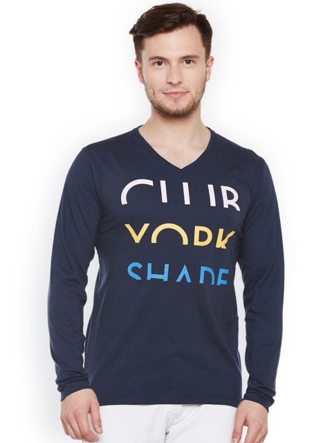 

Club York Men Navy Blue Printed V-Neck T-shirt