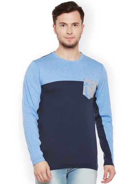 

Club York Men Blue & Navy Blue Colourblocked Round Neck T-shirt