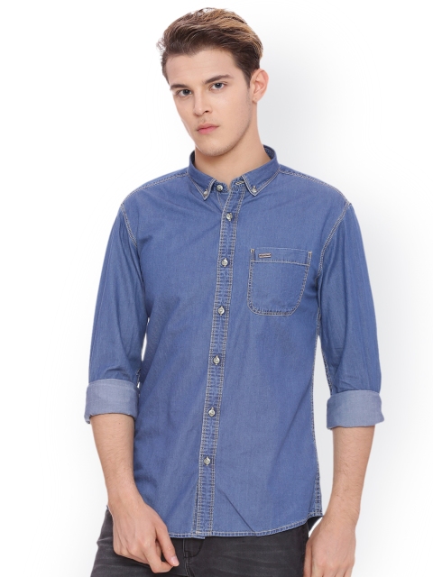 

People Men Blue Slim Fit Solid Casual Shirt