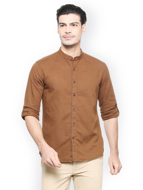 

People Men Brown Regular Fit Solid Casual Shirt