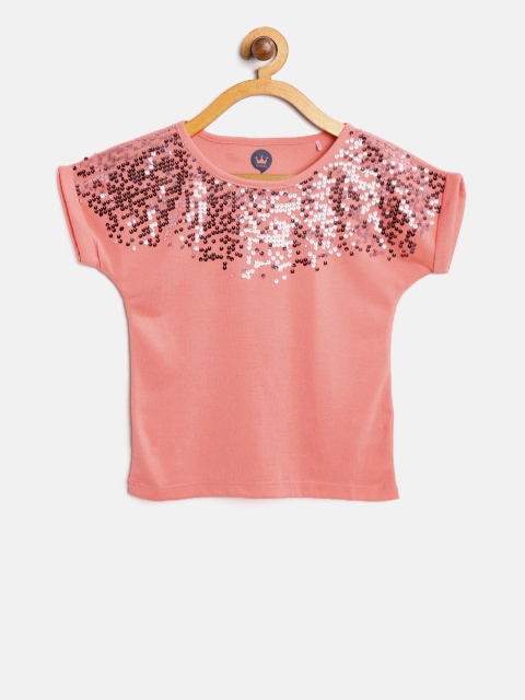 

VITAMINS Girls Peach-Coloured Sequinned Top