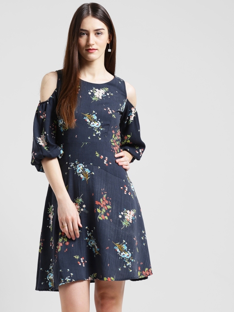 

Zink London Women Navy Blue Printed A-Line Dress