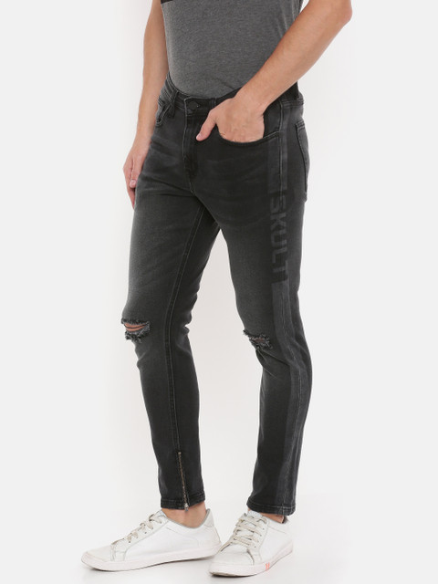 

SKULT by Shahid Kapoor Men Black Super Skinny Fit Mid-Rise Slash Knee Stretchable Jeans