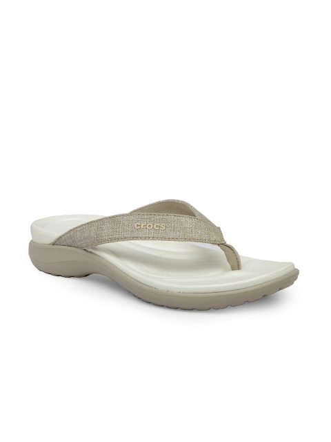 

Crocs Women Beige Solid Mesh T-Strap Flats