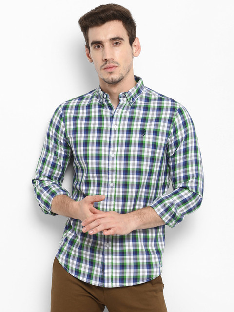

Red Tape Men White & Green Regular Fit Checked Casual Shirt