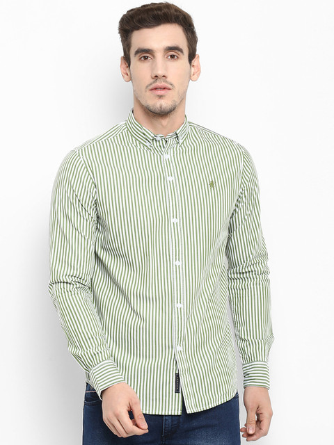 

Red Tape Men Green & White Regular Fit Striped Casual Shirt