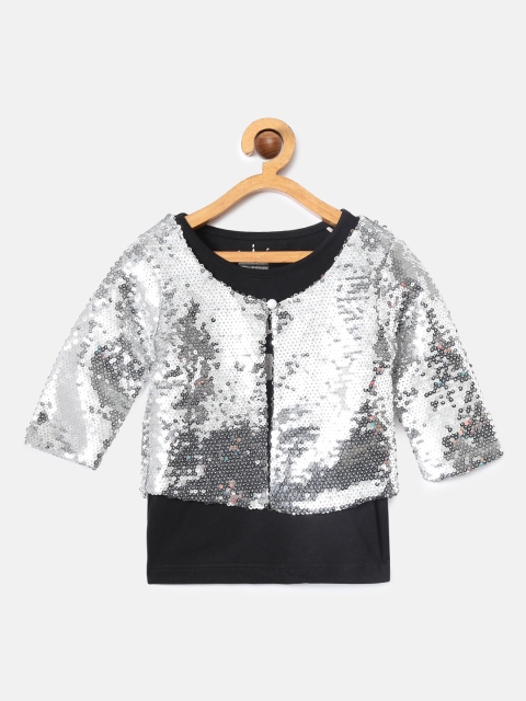 

VITAMINS Girls Black Printed Top with Shrug