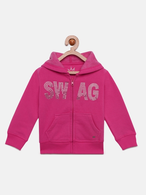 

VITAMINS Girls Pink Embellished Hooded Sweatshirt