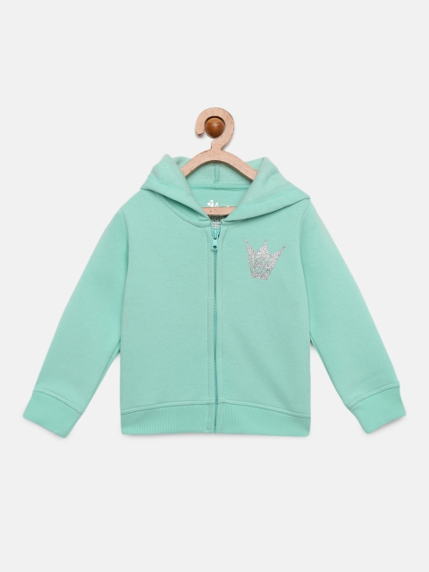 

VITAMINS Girls Green Solid Hooded Sweatshirt