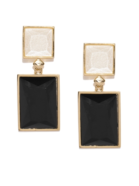 

E2O Gold-Toned & Black Geometric Drop Earrings