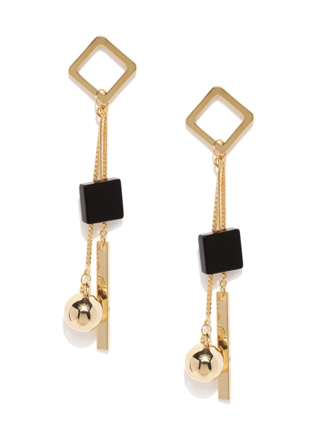 

E2O Gold-Toned & Black Contemporary Drop Earrings