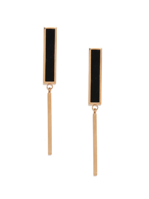 

E2O Rose Gold-Toned & Black Contemporary Drop Earrings