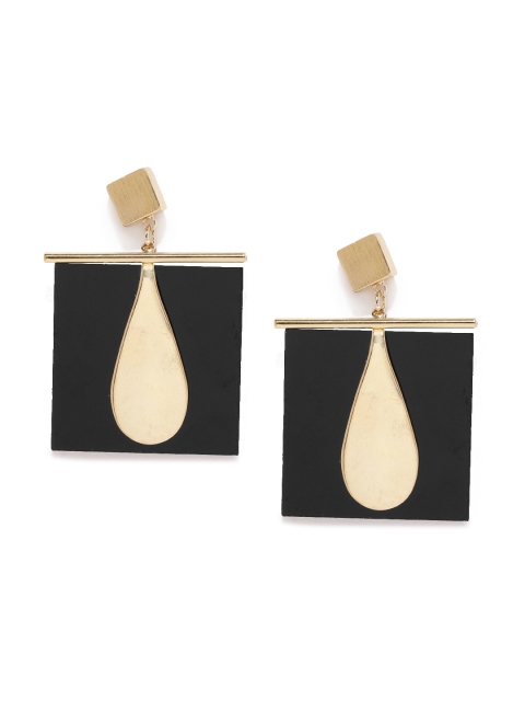 

E2O Black & Gold-Toned Geometric Shaped Drop Earrings