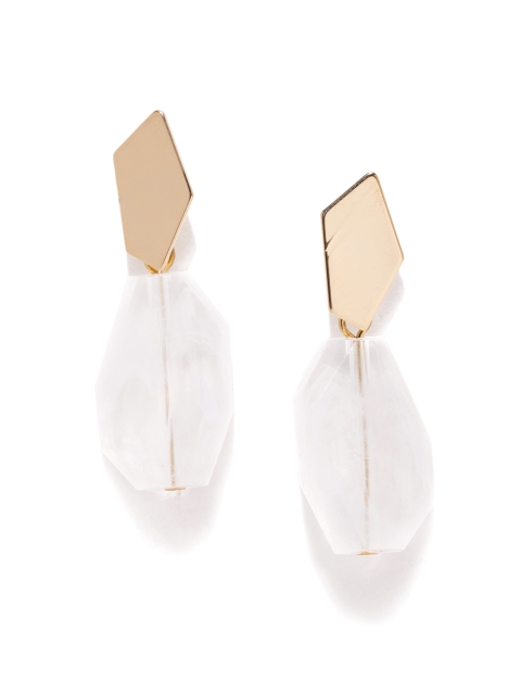 

E2O White & Gold-Toned Geometric Drop Earrings