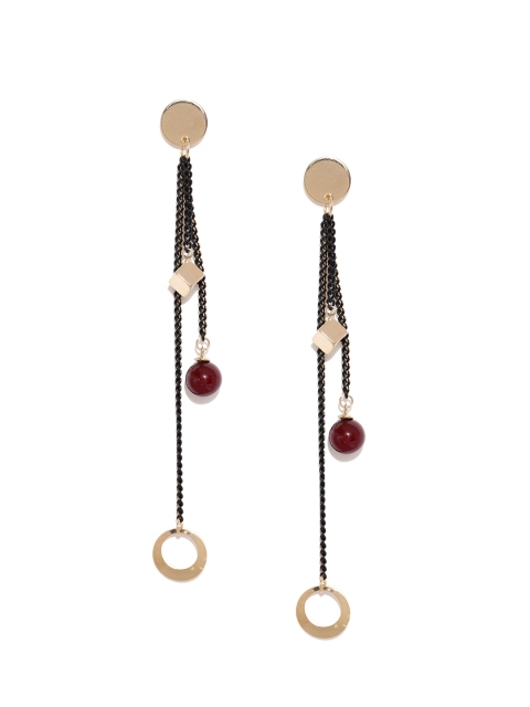 

E2O Gold-Toned & Maroon Contemporary Tassel Earrings