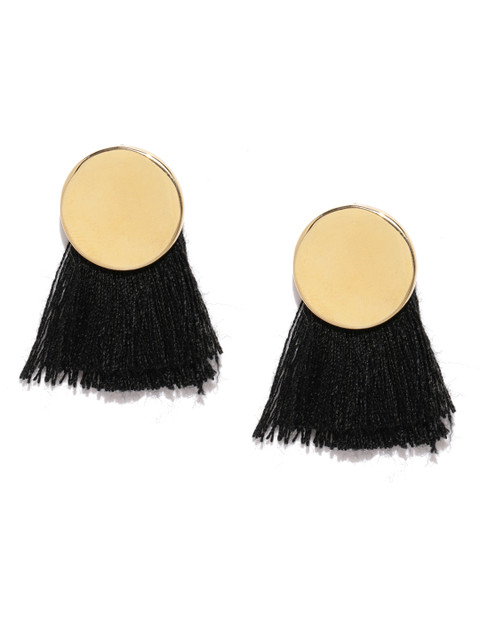 

E2O Gold-Toned & Black Circular Tassel Drop Earrings