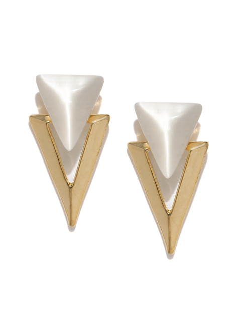 

E2O Cream-Coloured & Gold-Toned Triangular Drop Earrings