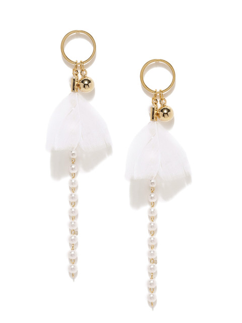 

E2O White & Gold-Toned Contemporary Drop Earrings