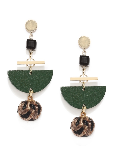 

E2O Gold-Toned & Green Geometric Drop Earrings