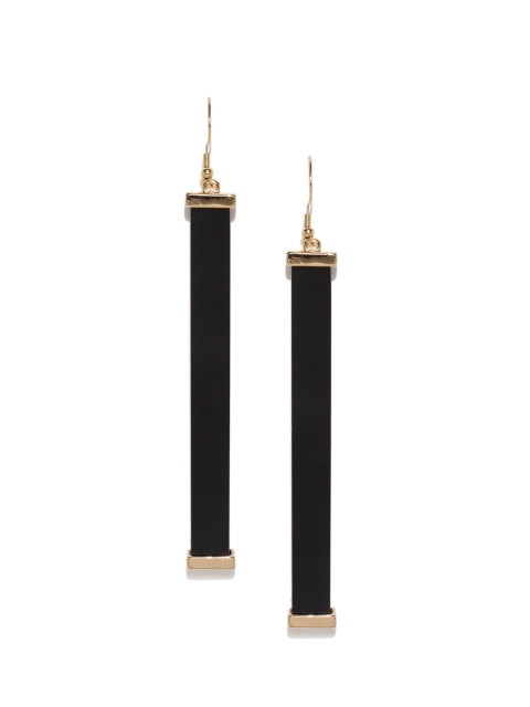 

E2O Black & Gold-Toned Contemporary Drop Earrings