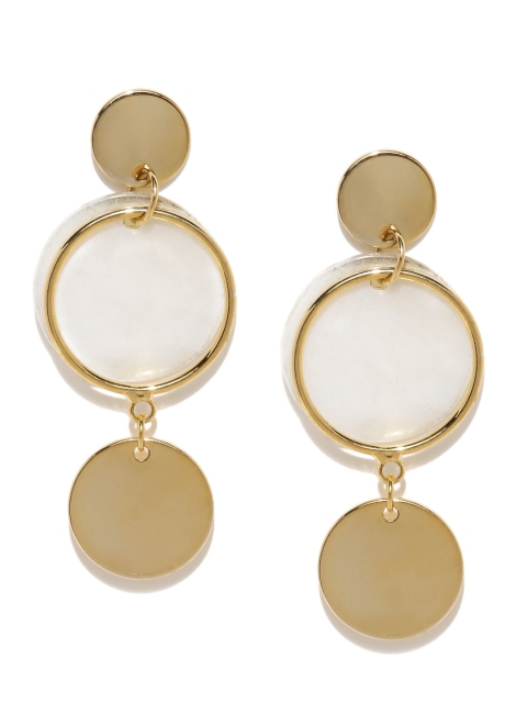 

E2O White & Gold-Toned Contemporary Drop Earrings