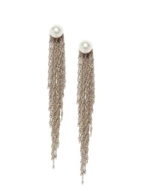 

E2O Silver-Toned & White Contemporary Drop Earrings