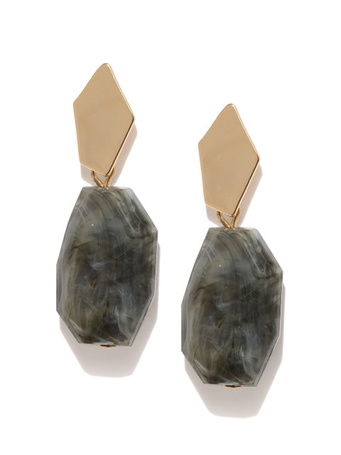 

E2O Gold-Toned & Black Geometric Drop Earrings
