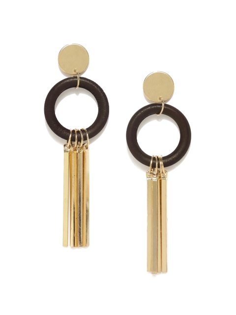 

E2O Black & Gold-Toned Contemporary Drop Earrings