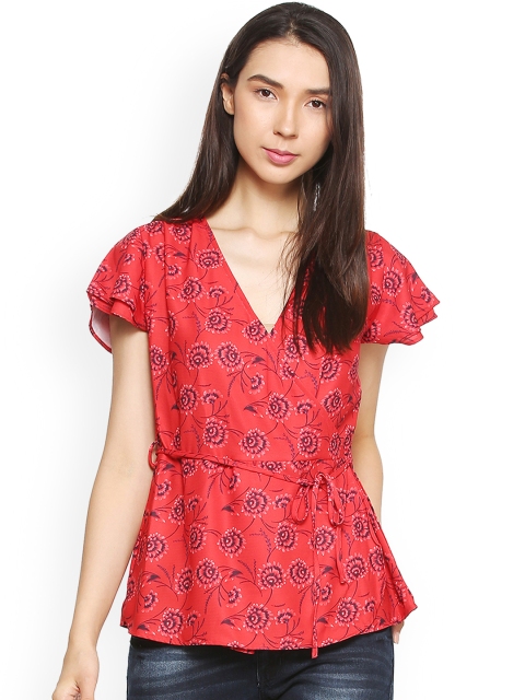 

Allen Solly Woman Red Printed Cinched Waist Top