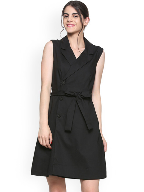 

Allen Solly Woman Black Solid Wrap Dress