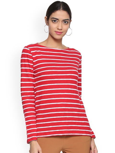 

Allen Solly Woman Red Striped Pure Cotton Top