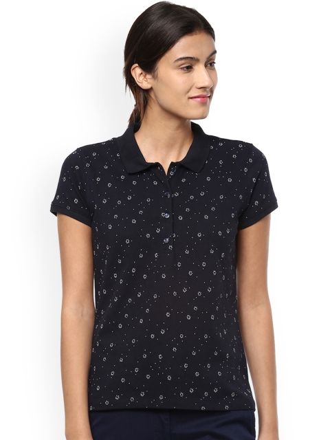 

Allen Solly Woman Navy Blue Printed Polo Collar T-shirt