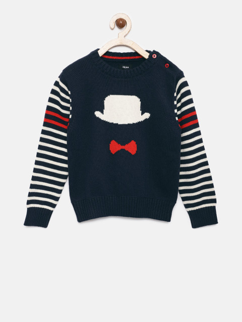 

Akiva Boys Navy Blue & Off-White Self Design Woolen Sweater