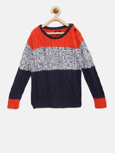 

Akiva Boys Navy Blue & Orange Self Design Pullover Sweater