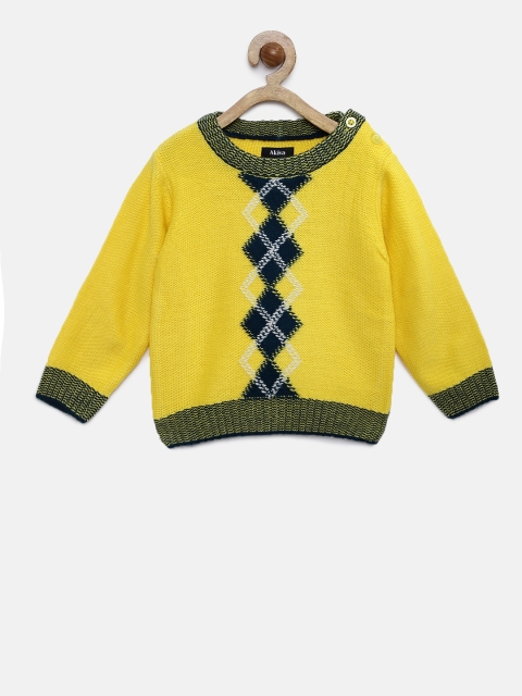 

Akiva Boys Yellow & Navy Blue Self Design Sweater