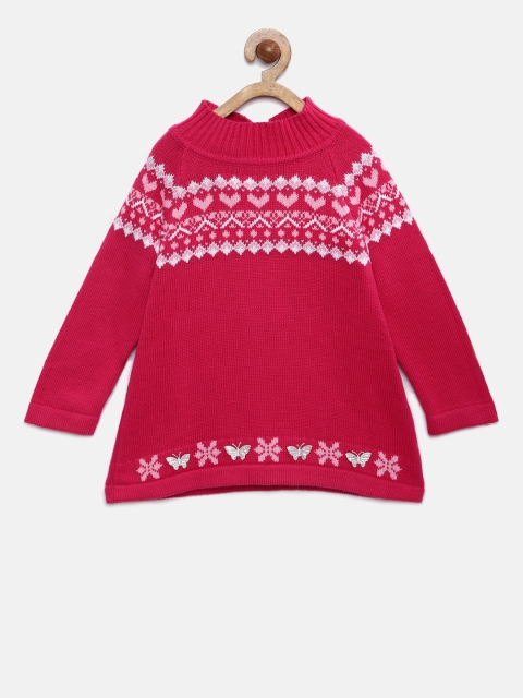 

Akiva Girls Pink Self Design A-Line Sweater Dress
