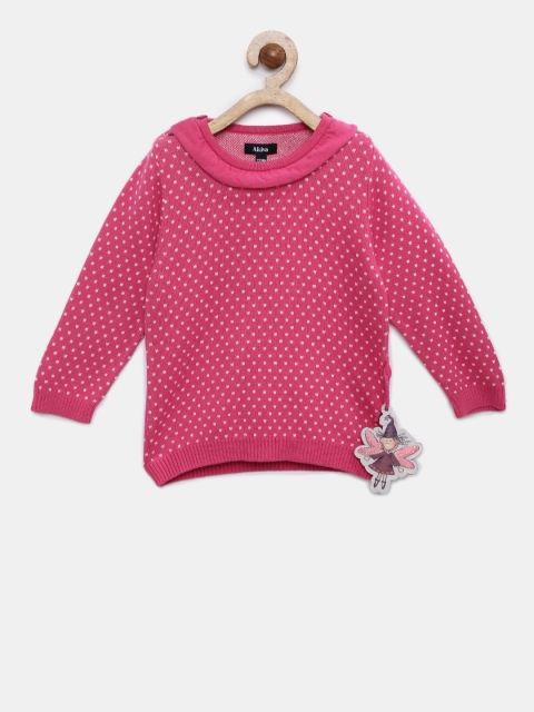 

Akiva Girls Pink Self Design Woolen Sweater